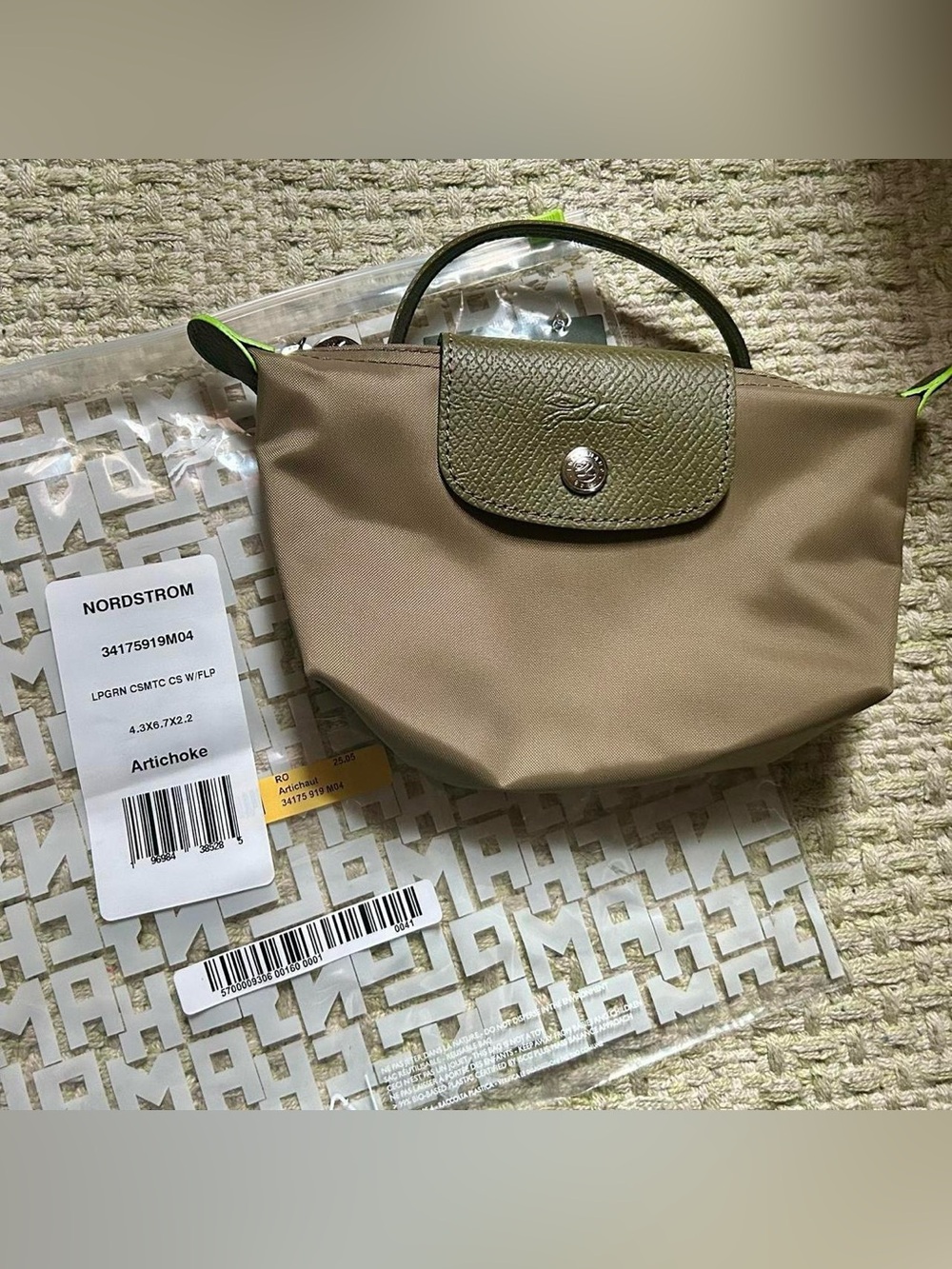 Longchamp Le Pliage Pouch with Handle Artichoke